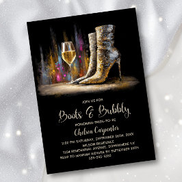 Stylish Gold Sequin Boots and Bubbly Bridal Shower 招待状