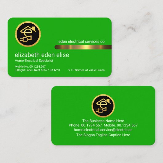 Stylish Gold Tab Letter-e Electric 名刺 (正面/裏面)