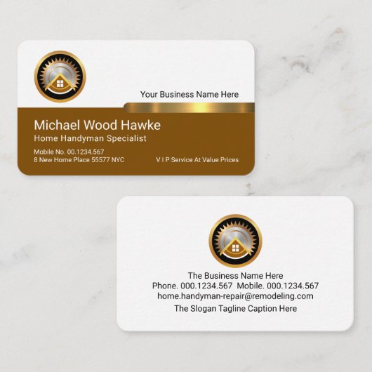 Stylish Gold Tab On White Brown Layer 名刺 (正面/裏面)