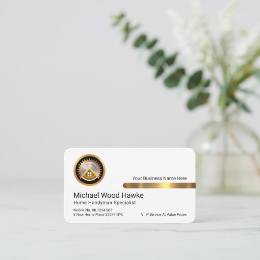 Stylish Gold Tab On White Layer 名刺 (スタンド正面)