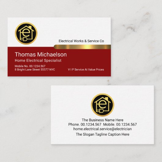 Stylish Gold Tab On White Red Layer 名刺 (正面/裏面)