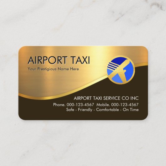 Stylish Gold Wave Airplane Airport Taxi 名刺 (正面)