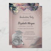 Stylish Grad Cap,Disco Ball,Wine Violet Abstract 招待状 (正面/裏面)