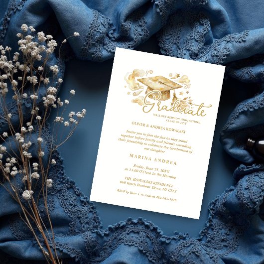 Stylish Graduate Cap in Beige Tones Graduation  招待状