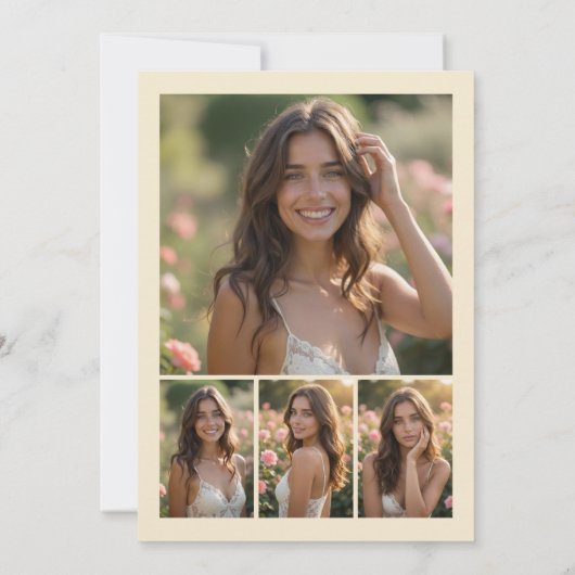 Stylish Graduation Cap 4-Photo Collage Floral 招待状 (裏面)