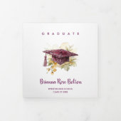 Stylish Graduation Cap Plum Tones & Gold 三つ折り案内状 (カバー)