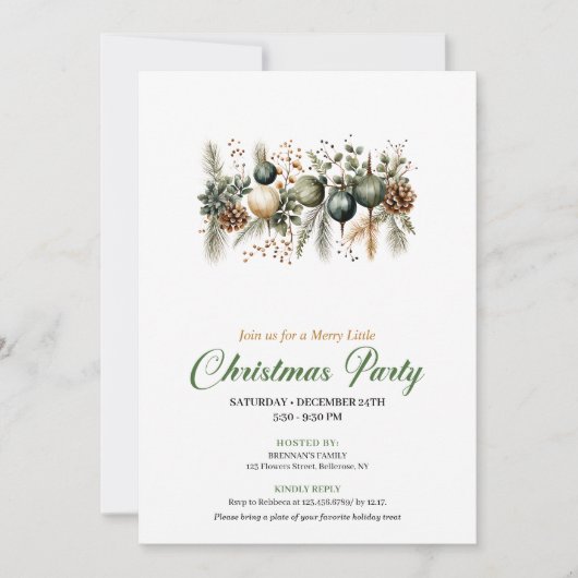 Stylish Green And Gold Christmas Tree Celebration 招待状 (正面)