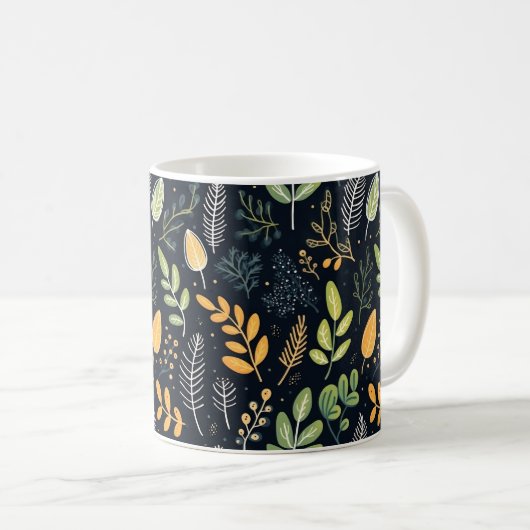 Stylish Green and Yellow Foliage Pattern  コーヒーマグカップ (正面右)