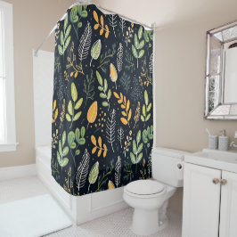 Stylish Green and Yellow Foliage Pattern  シャワーカーテン