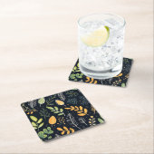 Stylish Green and Yellow Foliage Pattern  スクエアペーパーコースター (インサイチュ)