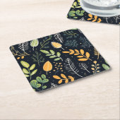 Stylish Green and Yellow Foliage Pattern  スクエアペーパーコースター (アングル)