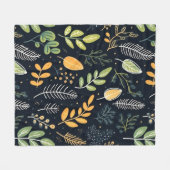Stylish Green and Yellow Foliage Pattern  フリースブランケット (正面(横))