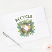 Stylish Green & Faux Gold Recycle Symbol Leaves スクエアシール (封筒)