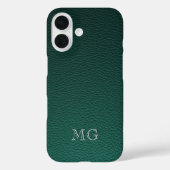 Stylish Green Faux Leather White Monogram Initial Case-Mate iPhoneケース (裏面)
