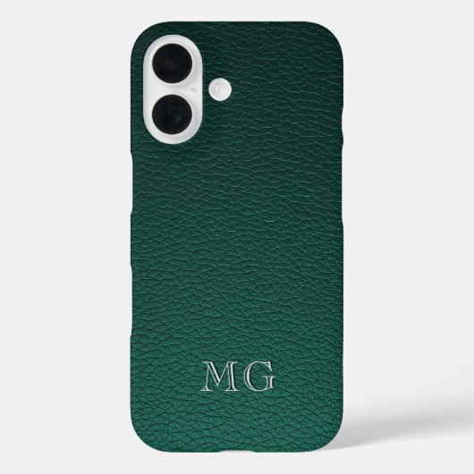 Stylish Green Faux Leather White Monogram Initial Case-Mate iPhoneケース (裏面)