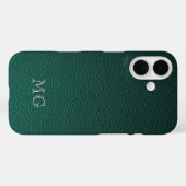 Stylish Green Faux Leather White Monogram Initial Case-Mate iPhoneケース (裏面 (横))