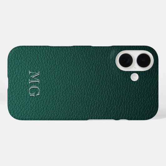Stylish Green Faux Leather White Monogram Initial Case-Mate iPhoneケース (裏面 (横))