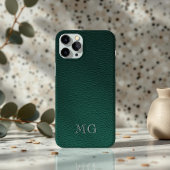Stylish Green Faux Leather White Monogram Initial Case-Mate iPhoneケース