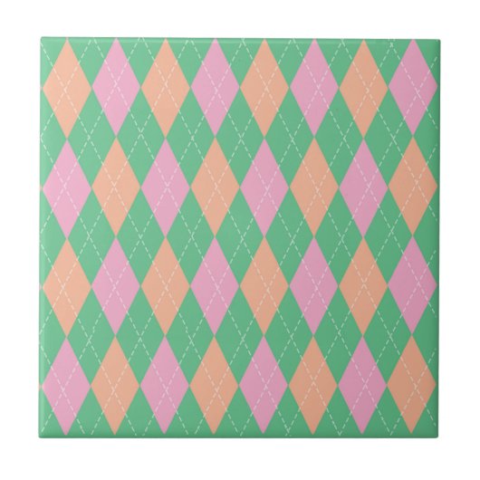 Stylish Green Orange Pink Argyle Pattern タイル (正面)