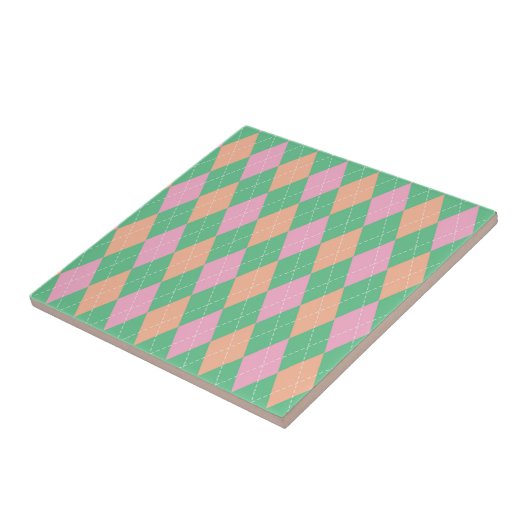 Stylish Green Orange Pink Argyle Pattern タイル (側面)