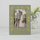 Stylish Greenery Christmas Photo Gold 箔シーズンカード (立ち正面)