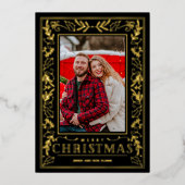 Stylish Greenery Christmas Photo Gold 箔シーズンカード (正面)