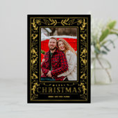Stylish Greenery Christmas Photo Gold 箔シーズンカード (立ち正面)
