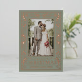 Stylish Greenery Christmas Photo Rose Gold 箔シーズンカード (立ち正面)