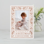 Stylish Greenery Christmas Photo Rose Gold 箔シーズンカード (立ち正面)