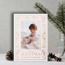 Stylish Greenery Christmas Photo Rose Gold 箔シーズンカード
