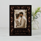 Stylish Greenery Christmas Photo Rose Gold 箔シーズンカード (立ち正面)