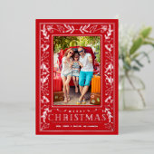 Stylish Greenery Christmas Photo Silver 箔シーズンカード (立ち正面)