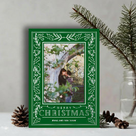 Stylish Greenery Christmas Photo Silver 箔シーズンカード