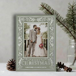 Stylish Greenery Christmas Photo Silver 箔シーズンカード