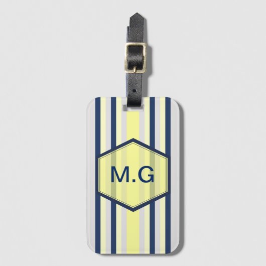 Stylish Grey and Yellow Stripes Monogram ラゲッジタグ (正面縦)