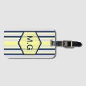 Stylish Grey and Yellow Stripes Monogram ラゲッジタグ (正面横)