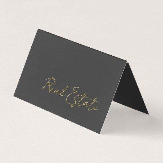 Stylish Grey Gold Color Script Agent Business Card 名刺 (正面)