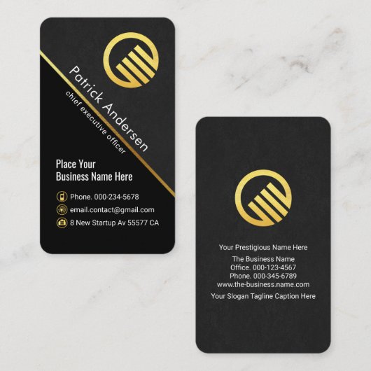 Stylish Grey Grunge Gold Line CEO Boss 名刺 (正面/裏面)