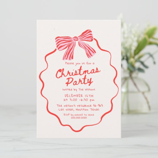 Stylish Hand Drawn Holiday Bow Christmas Party 招待状 (スタンド正面)