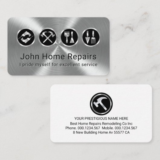 Stylish Handyman Tools On Silver Layer 名刺 (正面/裏面)