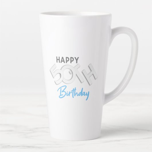 Stylish Happy 50th Birthday Typography カフェラテマグ (右)