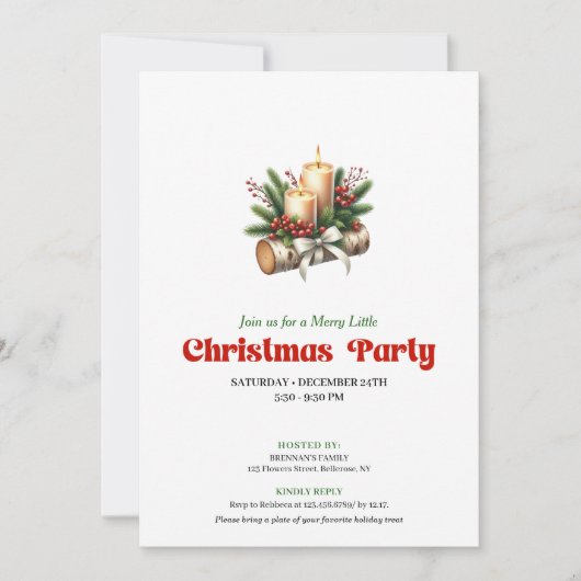 Stylish Holly Berries Christmas Invite Card 招待状 (正面)