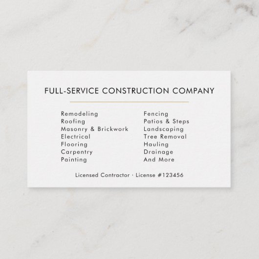 Stylish Home Repairs Construction Contractor 名刺 (裏面)