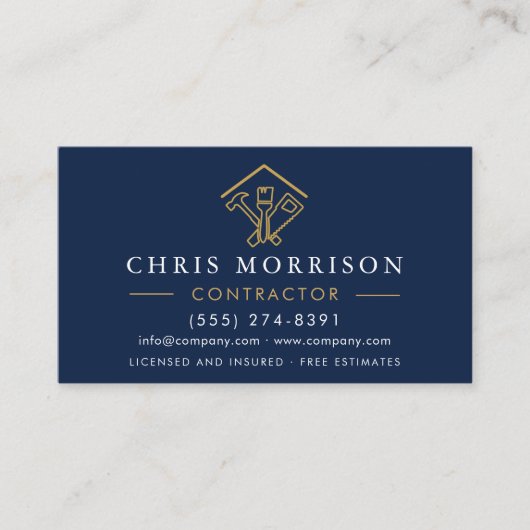 Stylish Home Repairs Contractor Navy Blue QR Code 名刺 (正面)