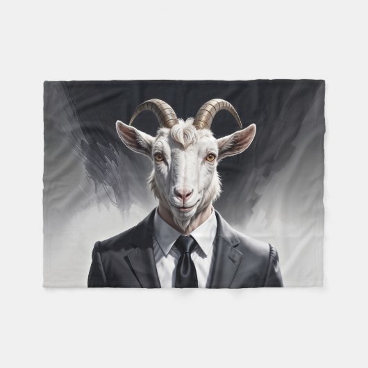 Stylish horned figure in sharp formal attire art フリースブランケット (正面(横))