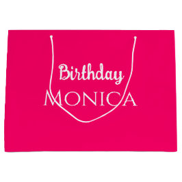  stylish hot pink birthday personalized name  ラージペーパーバッグ