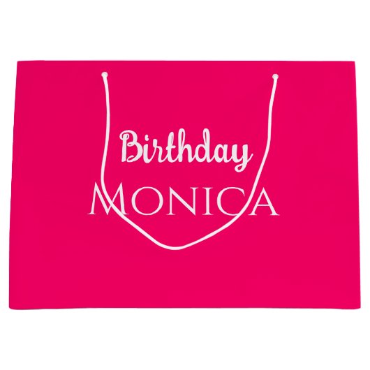  stylish hot pink birthday personalized name  ラージペーパーバッグ (正面)