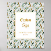 Stylish Hunter Green Gold Greenery Wedding Custom ポスター (正面)
