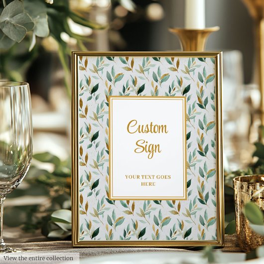 Stylish Hunter Green Gold Greenery Wedding Custom ポスター