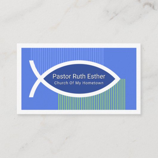 Stylish Ichthus Fish In Blue Stripe Water 名刺 (正面)